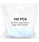 Maitys 100 Pcs 24"x24" Clear Plastic Bags with Handles Large Merchandise Shopping Bags for Small ...