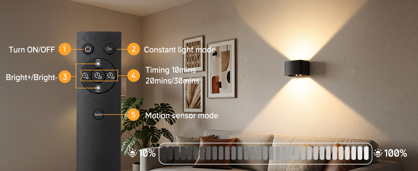 Motion Sensor Wall Light with Remote Control