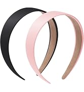 WantGor Satin Headbands for Women, 1.18 Inch Wide Solid Hair Bands Plain Hairband Holiday Head Ba...
