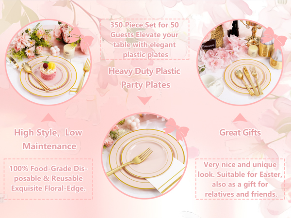 pink and gold plates