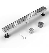 Shower Drain Stainless Steel for Bathroom: Brushed Nickel Linear Shower Drain 24 Inch with Remova...