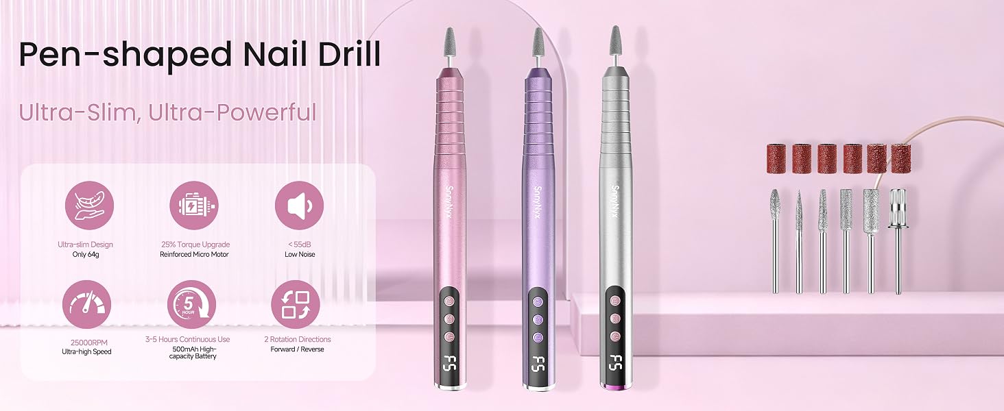 Slim Pen-shaped Cordless Electric Nail File for Acrylic& Gel Nails