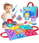 PEBIRA Montessori Toddler Toys for 1 Year Old Boy Girl, 23 pcs Cloth Fishing Game, 2 Poles, Stack...