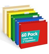 HERKKA Extra Capacity Hanging File Folders, 60 Pack Reinforced Letter Size Hanging Folders with H...