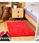 Mhyup 2x3 Red Rug for Bedroom Living Room, Fluffy Small Area Rug Soft Shag Carpet for Kids Boys a...
