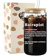 Mikopei Hairdresser Gifts for Women - Hairapist Glass Cups with Lids and Straws, Barber Hair Styl...