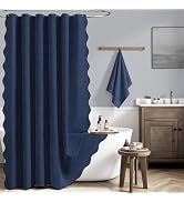 BTTN 78 Long Shower Curtain, Scalloped Linen Textured Cute Thick Cloth Shower Curtain Set with 12...