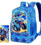 KLFVB 3PCS Cat Uni Dinosaur Backpack for Girls and Boys, 16" Kids Bookbag and Lunch Box, Preschoo...