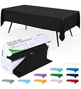 Smiry 54 Inch x 100 Feet Disposable Table Cover Roll, Black Plastic Table Cloth in Cut-to-Size Bo...