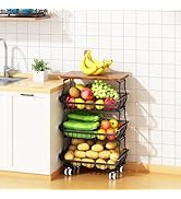 4 Tier Vegetable Fruit Basket for Kitchen, Stackable Metal Fruit and Vegetable Storage Baskets wi...