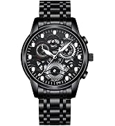Avaner Men's Wrist Watch Stainless Steel Skeleton Quartz Watch with Luminous Hands