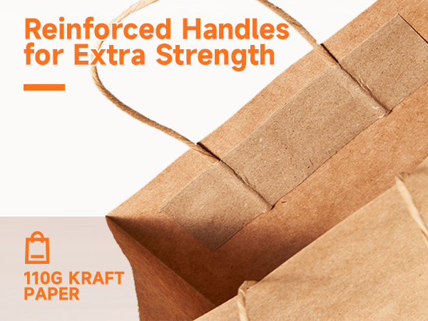 Strong & Durable Kraft Paper Bags , Reinforced Handles for Extra Strength