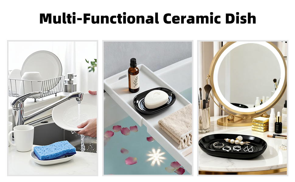 Multi-use ceramic soap dishes