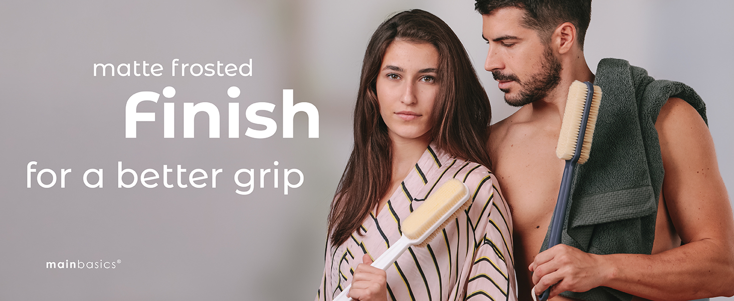 body shower scrubber with long handle and grip