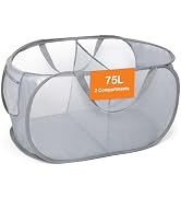 Sturdy Collapsible Laundry Baskets, Foldable Pop Up Laundry Hamper, Durable 2 Compartments Laundr...