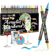 Betem 24 Colors Dual Tip Glass Paint Markers, Window Markers, Erasable Wine Glass Markers, Brush ...