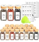 SWOMMOLY 24 Pcs Glass Spice Jars with Labels, 6 oz Spice Jars with Bamboo Lids, Empty Square Spic...