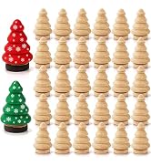 Frcctre 30 Pack Unfinished Wooden Christmas Trees, Natural Wooden Miniature Trees Blank Wooden Pe...