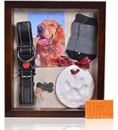 Pet Memorial Shadow Box with Clay Paw Print Impression Kit,Dog & Cat Wood Picture Frame Ornament ...