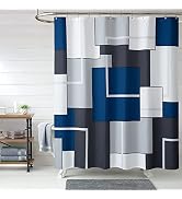 BTTN Navy Blue Fabric Shower Curtain - Geometric Linen Textured Shower Curtain Set with 12 Metal ...