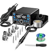 Preciva 902D V Soldering Station 2-in-1 SMD Hot Air Rework Station with LED, Memory Presets, Slee...
