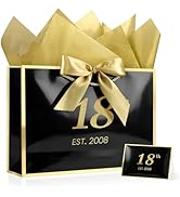 YoungTree 18th Birthday Gift Bags with Handles, 14" Birthday Bag with 2 Tissue Paper and 1 Card, ...