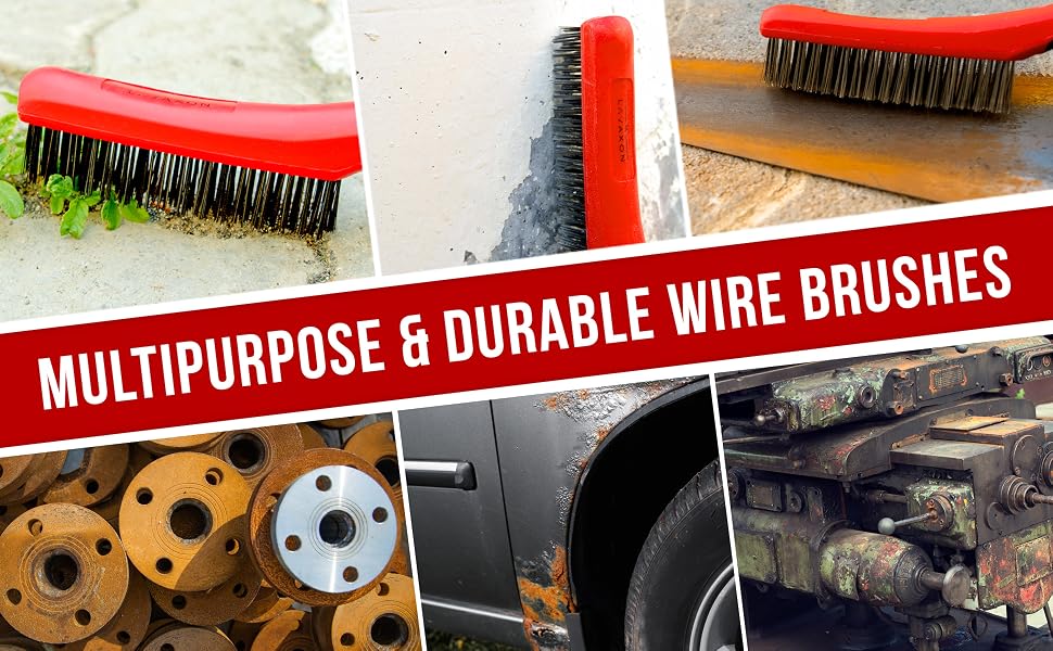 These large wire brushes can be used clean different surfaces.