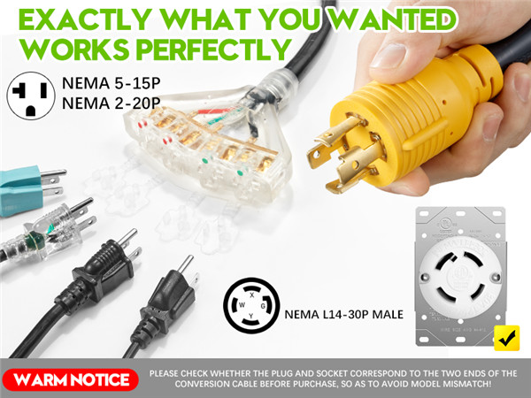 30 Amp to 20 Amp 110 Generator RV Adapter Cord