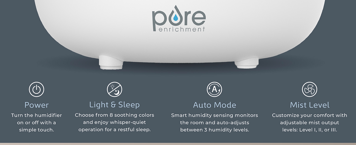 light and sleep mode auto mode mist level controls simple touch power on humidifier
