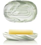 Aenfaiy Elegant Ceramic Soap Dish for Shower with Unique Marble Texture, Decorative Bar Soap Hold...