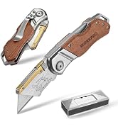 WORKPRO Folding Utility Knife with Belt Clip and Extra 10-piece Blades, Wood Handle Heavy Duty Cu...