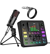 Podcast Equipment Bundle, Audio Mixer with Dynamic Microphone for PC, Gaming Equipment Set for Po...