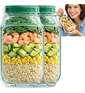 Daursul Mason Side Open Glass Salad Jar Container With Leakproof Dressing Compartment, Portable F...