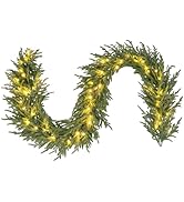 Goplus 9ft Pre-Lit Christmas Cedar Garland, Real Touch Lighted Battery Operated Artificial Cypres...