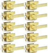 10 Pack Privacy Door Levers Brushed Gold Door Handles, Keyless Interior Door Knobs Flat Square Lo...