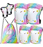 FIODAY Knee Pads for Kids Unicorn Knee Elbow Pads Wrist Guards with Drawstring Bag Adjustable Pro...