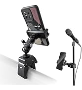 Clip Phone Holder for Desk,Pole,Pipe,Boom,Flat Surface with Adjustable Aluminium Arm Phone Clamp ...