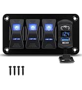 ULITECO 3 Gang Aluminum Rocker Switch Panel, IP68 Waterproof SPST ON/Off Charger Socket with 12-2...