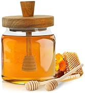 Loscarol Honey Pot with Dipper and Lid - 18oz Glass Honey Jar with Wooden Honey Dippers Stick Set...