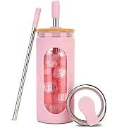 Sursip 20 oz Glass Tumbler with Lids and Straws, Reusable Borosilicate Glass Iced Coffee Cup with...
