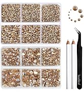 Beadsland 8300PCS Flatback Rhinestones, Gold Rhinestone Round Crystal Rhinestones for Crafts, Mix...