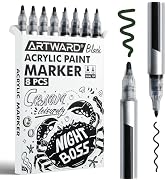 ARTWARD Black Acrylic Paint Markers 8 Pack, Dual Tip 0.7mm & 3mm Acrylic Paint Pens, for Rock, Wo...