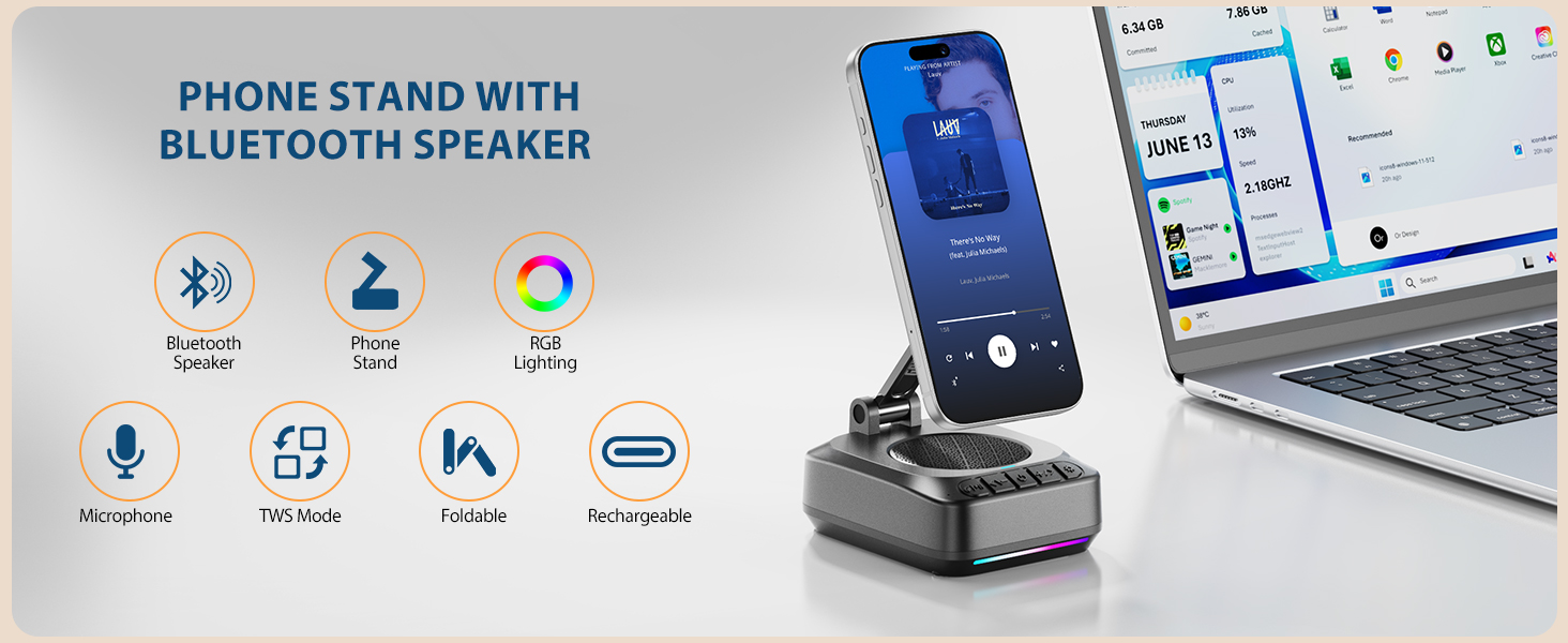 Cell Phone Stand with Bluetooth Speaker