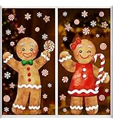 Ivenf Christmas Window Clings Decorations: 2 Sheets Extra Large Gingerbread Man Couple Window Sti...