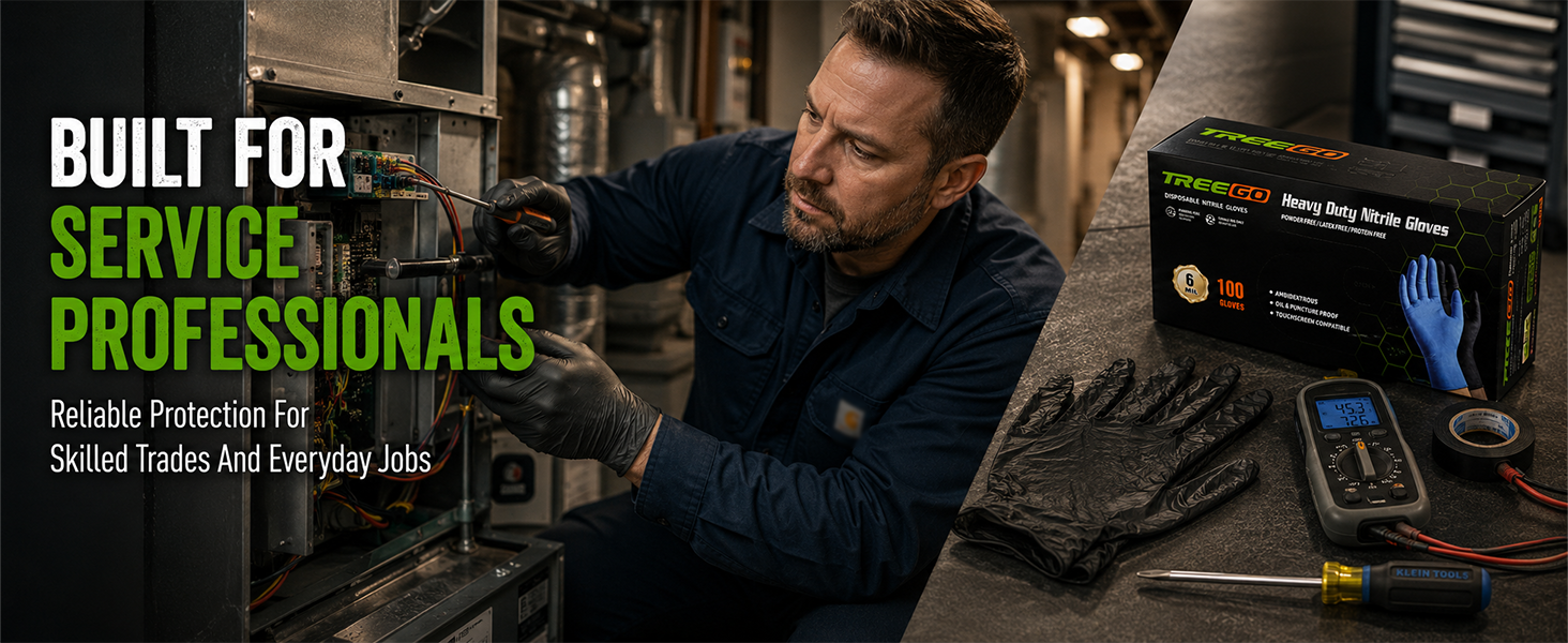 6mil black nitrile gloves for HVAC
