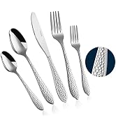 Hammered Silverware Set for 4, VIVANI 20-Piece Stainless Steel Flatware Set, Metal Tableware Cutl...
