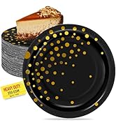 Disposable Paper Plates for Party Supplies, 7IN 50PCS Black and Gold Dessert/Cake Plates, Heavy D...