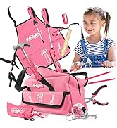 Hi-Spec 18pc Pink Kids Tool Kit Set & Child Size Tool Bag. Real Metal Hand Tools for DIY Building...