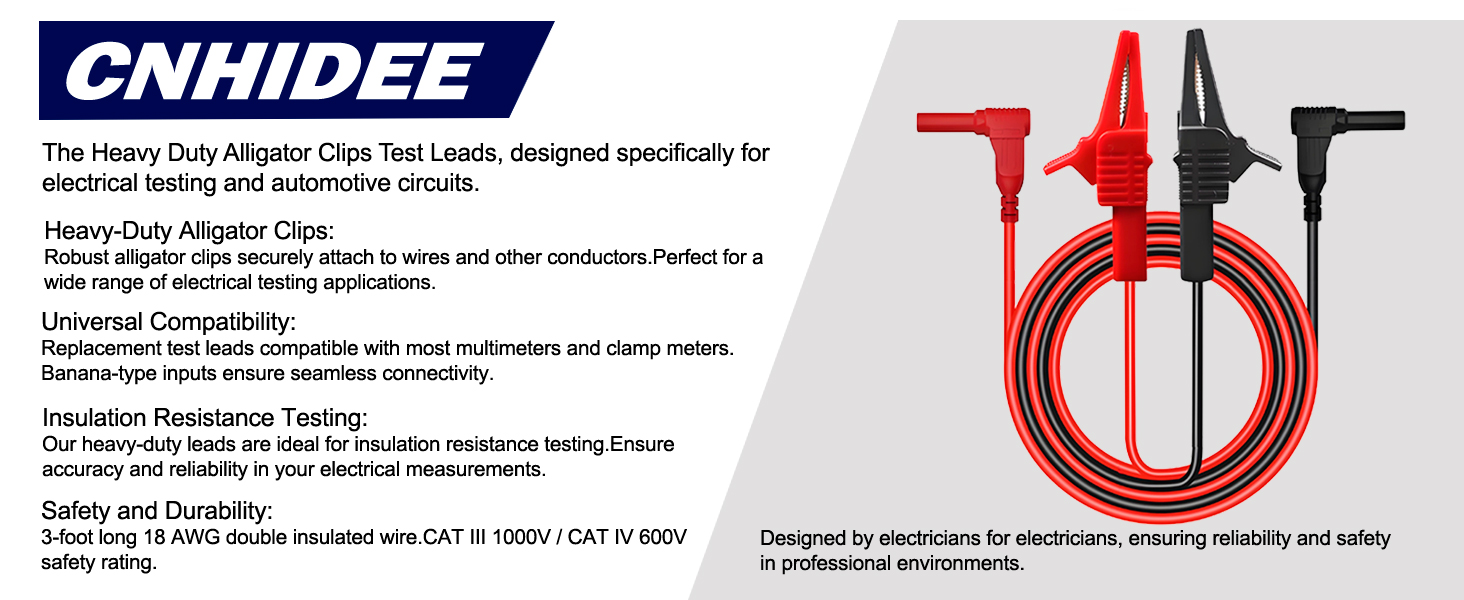 Heavy Duty Alligator Clips Test Leads for Multimeter & Voltmeter