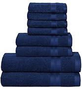 BOUTIQUO Navy Blue Towel Set - 8 Piece Bathroom Towel Set - 100% Ring Spun Cotton, 2 Bath Towel 2...